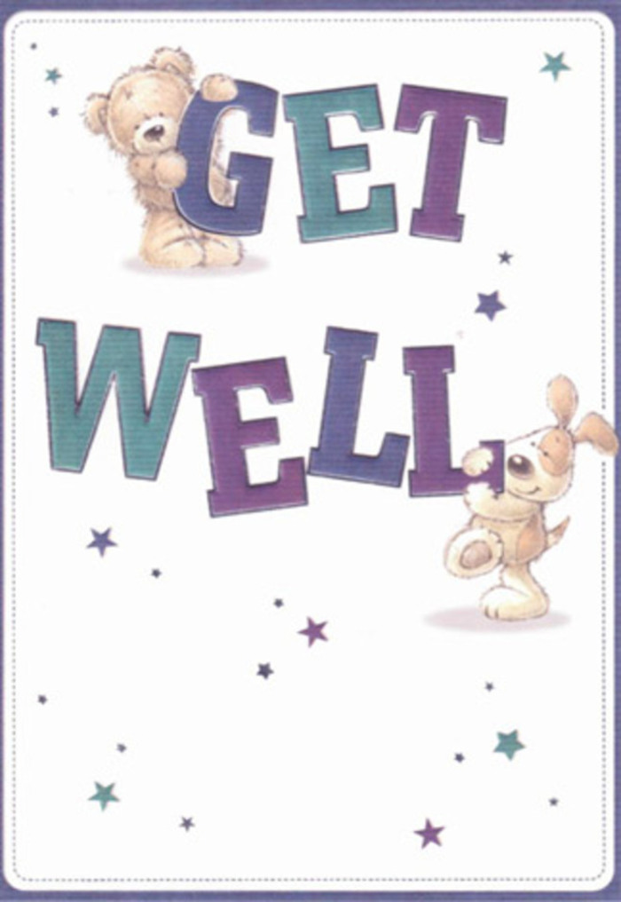Celebrating the uplifting spirit of Lambeth, this get well card captures the gentle encouragement and bright hopefulness found in community acts of kindness throughout the area. Two beloved illustrated figures-a plush teddy bear and a friendly puppy-become the heart of the scene, their playful shapes outlined with inviting softness. They interact with the card's confident, oversized typography, shaded in uplifting purples and soft aquas, each letter anchoring the message with cheerful assurance. The texture in their fur is so vivid one can almost feel the warmth, echoing the tactile comfort of a freshly delivered bouquet from Lambeth Flowers on a cool morning near Brixton Market. Dancing around the composition, cheerful starbursts in deep blue and lavender scatter like well-wishes sent into the air over Kennington or Waterloo. The overall mood is light and soothing-a harmony of innocence, colour, and compassion designed to lift the spirit, whatever the recipient's age. Every detail is carefully placed, much like assembling a thoughtful get well arrangement for delivery to a friend recuperating in Oval. This card stands as a quiet celebration of resilience, blending whimsical artistry with a deep-seated sincerity that reassures and heals just when it's needed most.